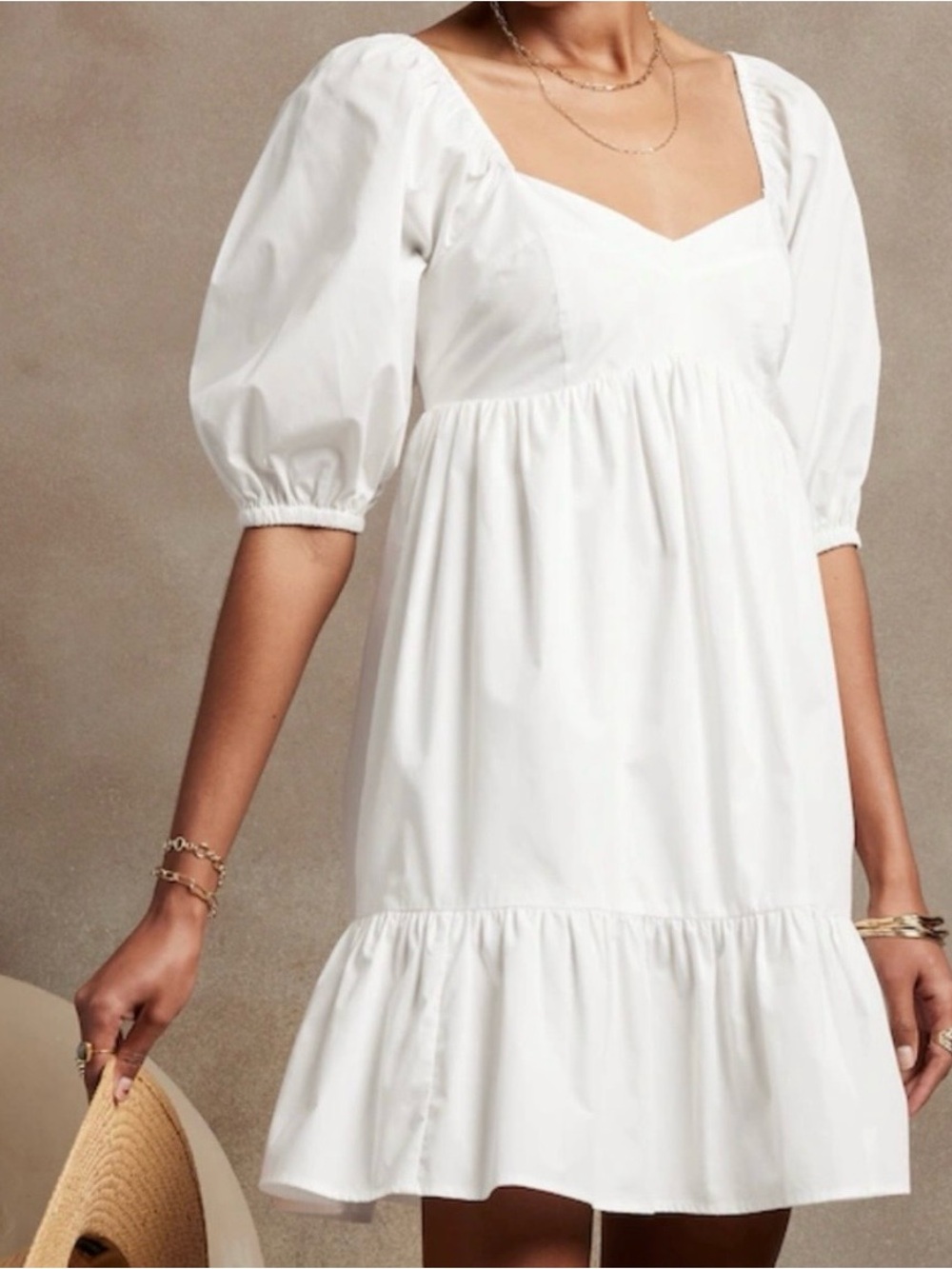Banana Republic White Puff-Sleeve Babydoll Mini Dress